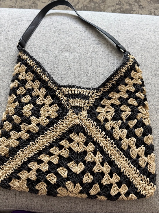 Comfyluxe Handbags - Handwoven Black and Natural Crochet Shoulder Bag